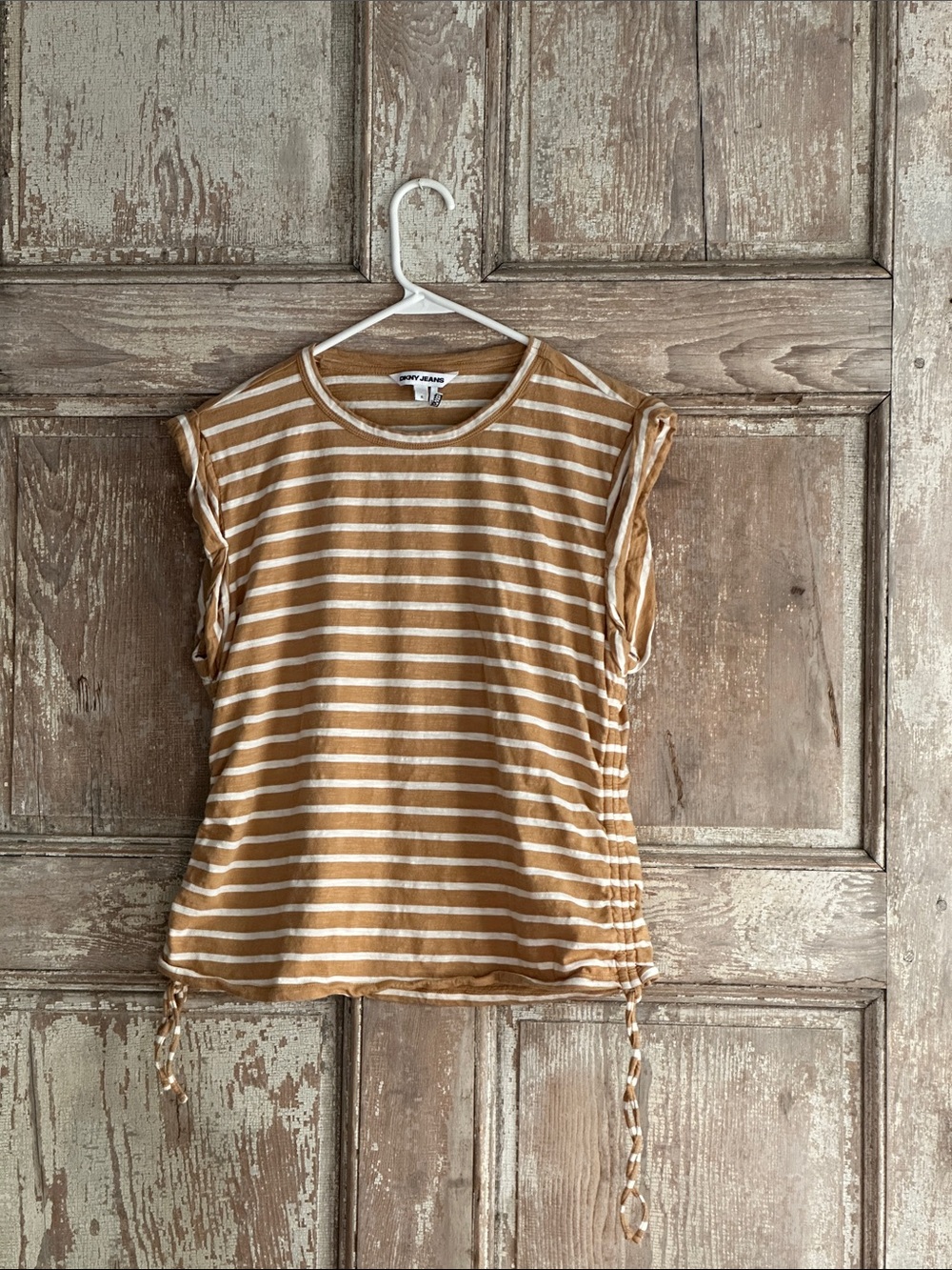 DKNY Striped Tank Top in Mustard and White